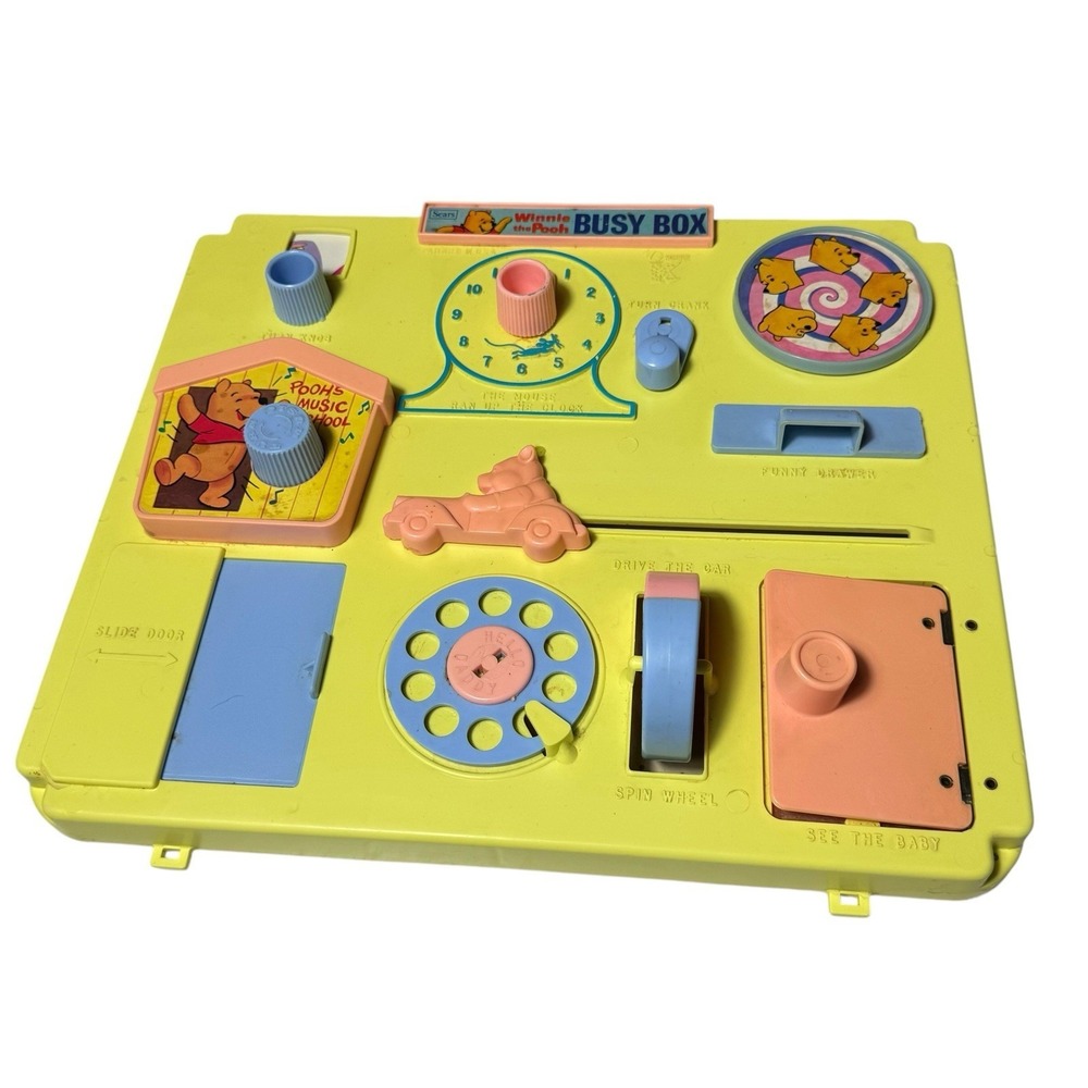Vintage 1970's Sears Winnie The Pooh Activity Center Busy Box Baby Toy Yellow
